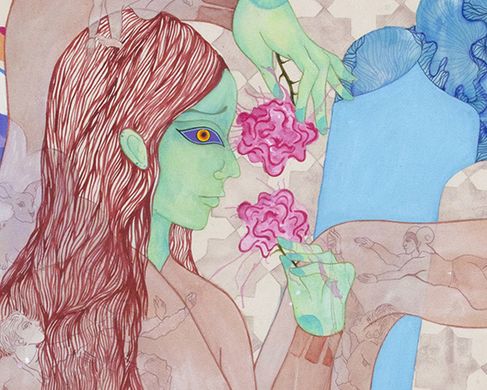 Husain - Performative body – Embodied performance, Hibiscus, 2018, acrylic and tempera on canvas, 180 × 145 cm