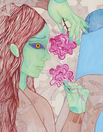 Husain - Performative body – Embodied performance, Hibiscus, 2018, acrylic and tempera on canvas, 180 × 145 cm